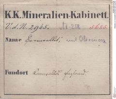 Etiketten zu Cornwallit (NHMW-MIN-Ax258)